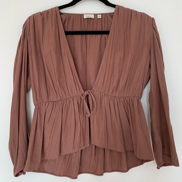 Aritzia Wilfred Silk Tie Front Top in Deep Mauve Size S - Picture 1 of 2